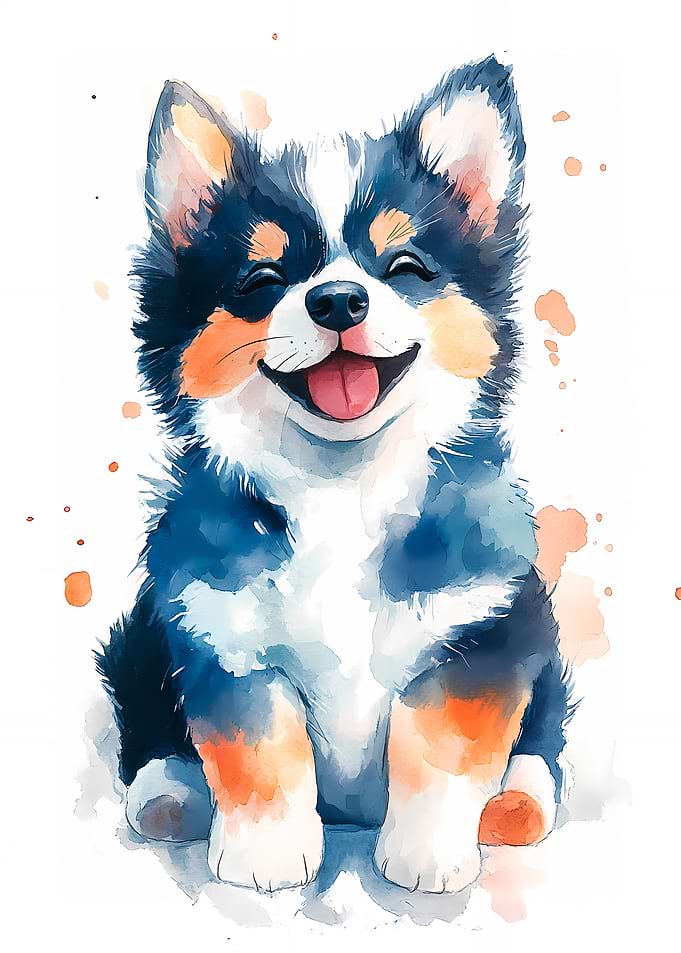 Watercolor Corgi Puppy