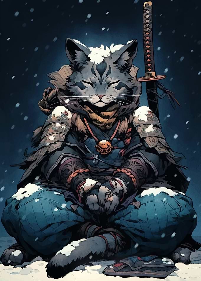 Samurai Cat Snow