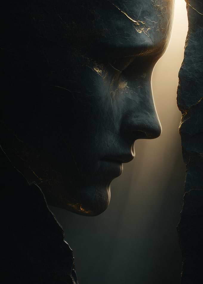 Stone Face Profile with Golden Light