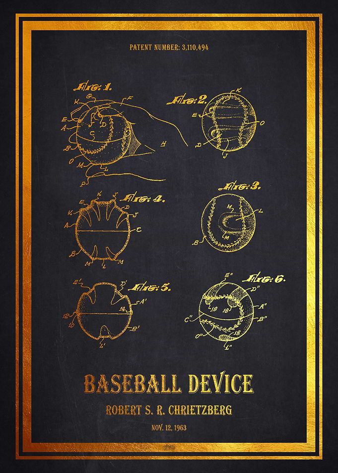 Baseball Device Patent 1963 - Gold