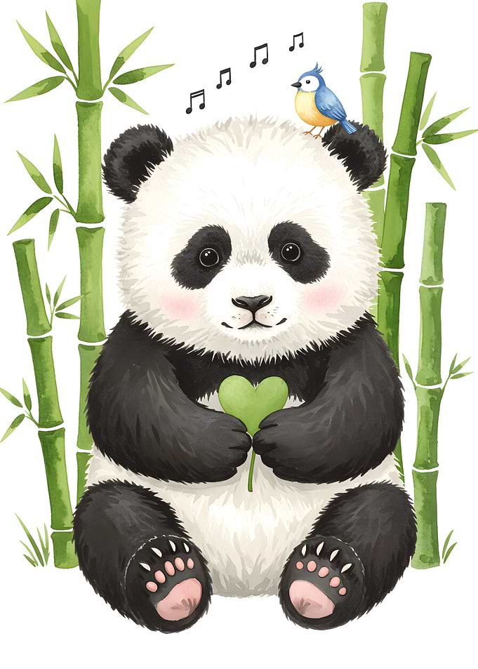 Cute Panda and Bird