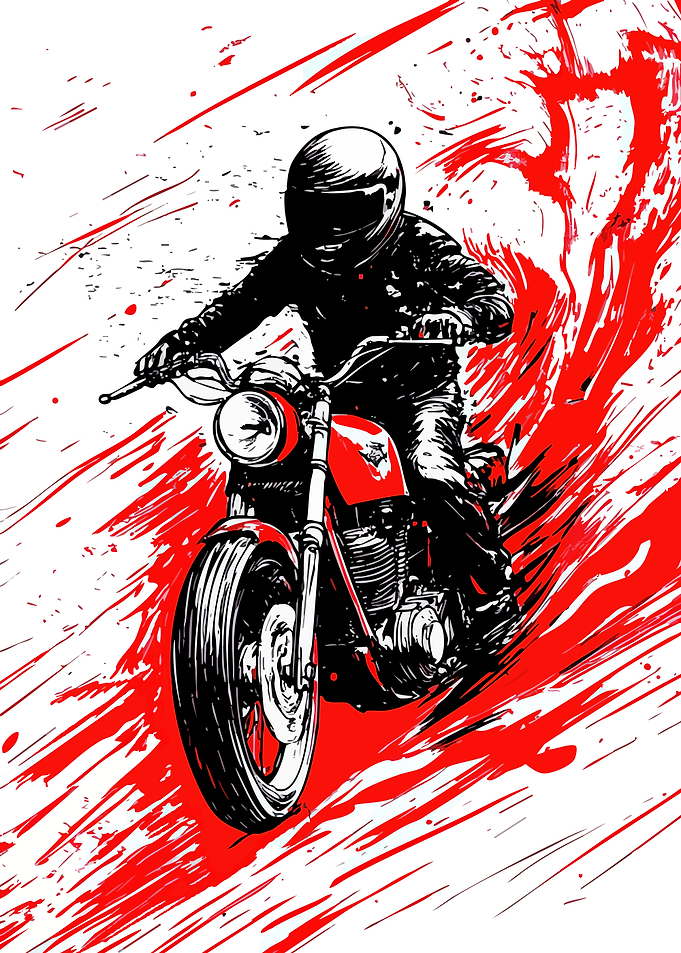 Motorcycle Rider with Red Splatter Effect