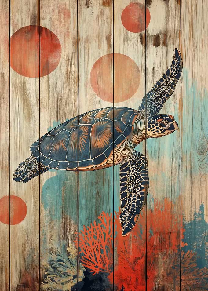 Sea Turtle on Wood Panel Art | Turtle Wall Art