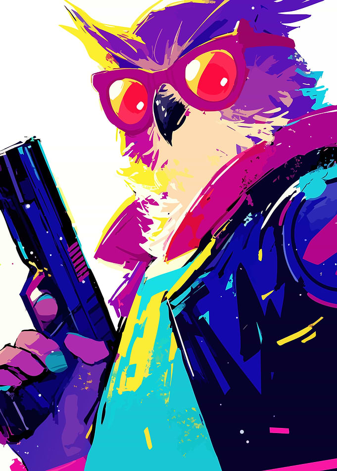 Cool Owl with Gun Pop Art