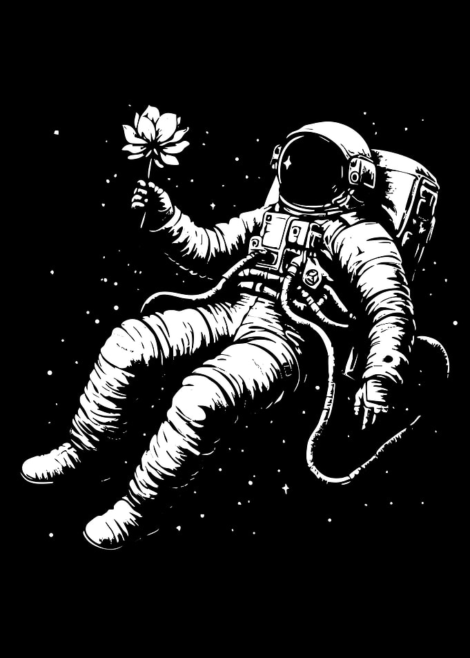 Astronaut with Lotus Flower in Space