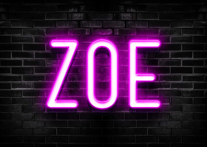 Zoe Neon Sign on Brick Wall