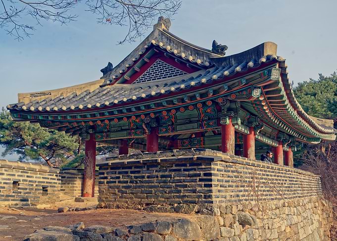 Korean Pavilion on Stone Wall