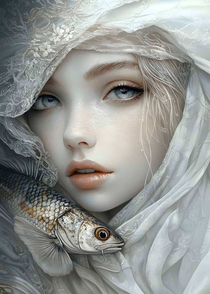 Ethereal Woman With Fish Portrait