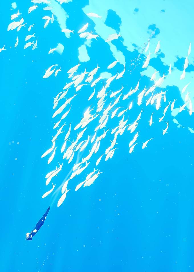 Underwater Diver with School of Fish