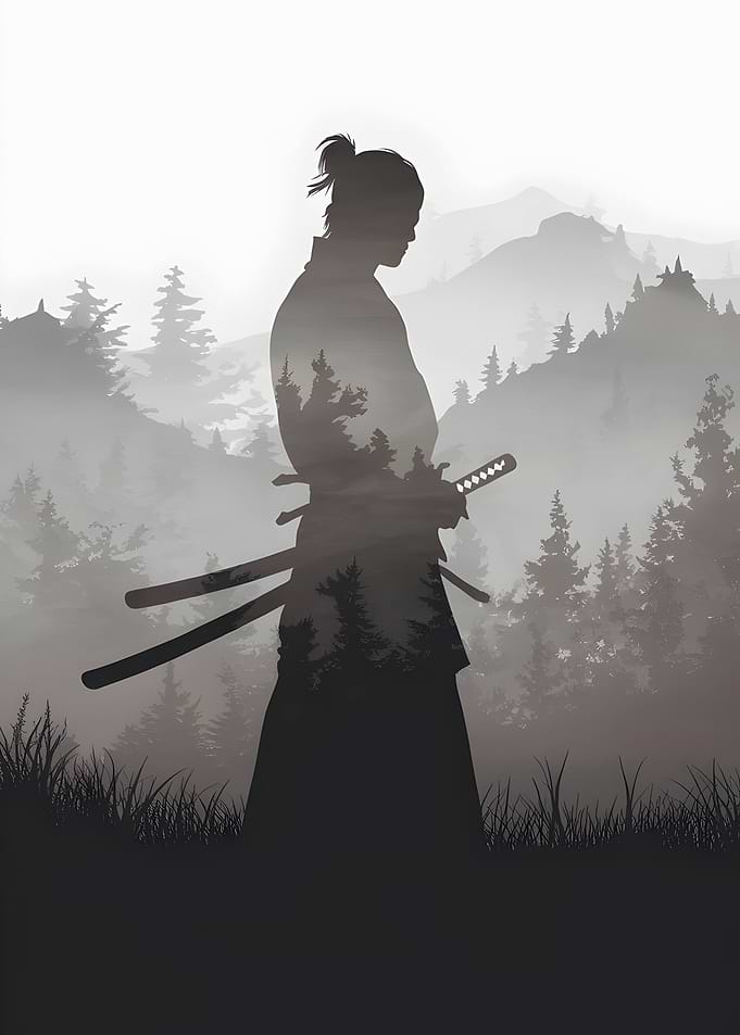Silhouette of a Samurai in Nature