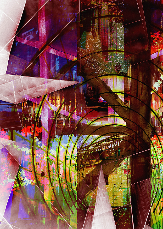 Abstract Geometric Architecture with Floral Elements