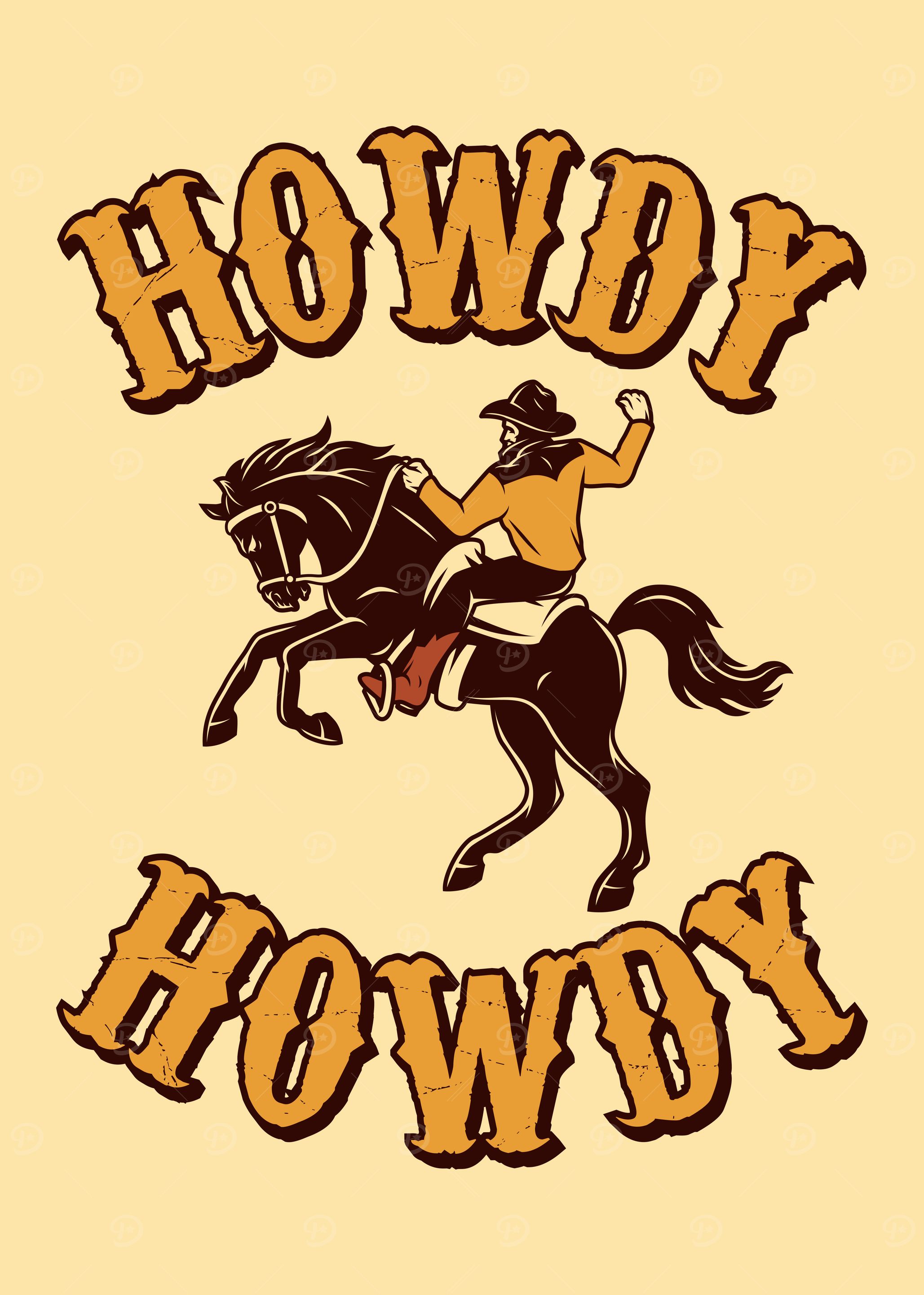 Howdy Cowboy Riding Horse Illustration