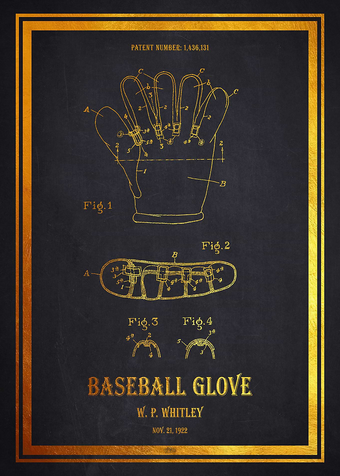 Baseball Glove Patent 1922 - Gold