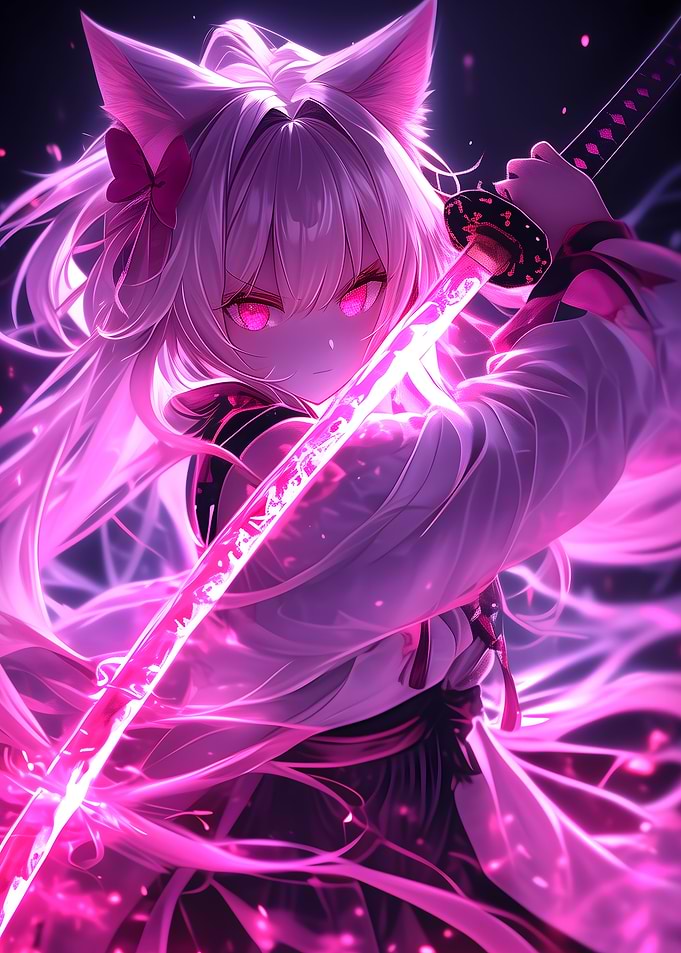 Anime Cat Girl Neon Katana
