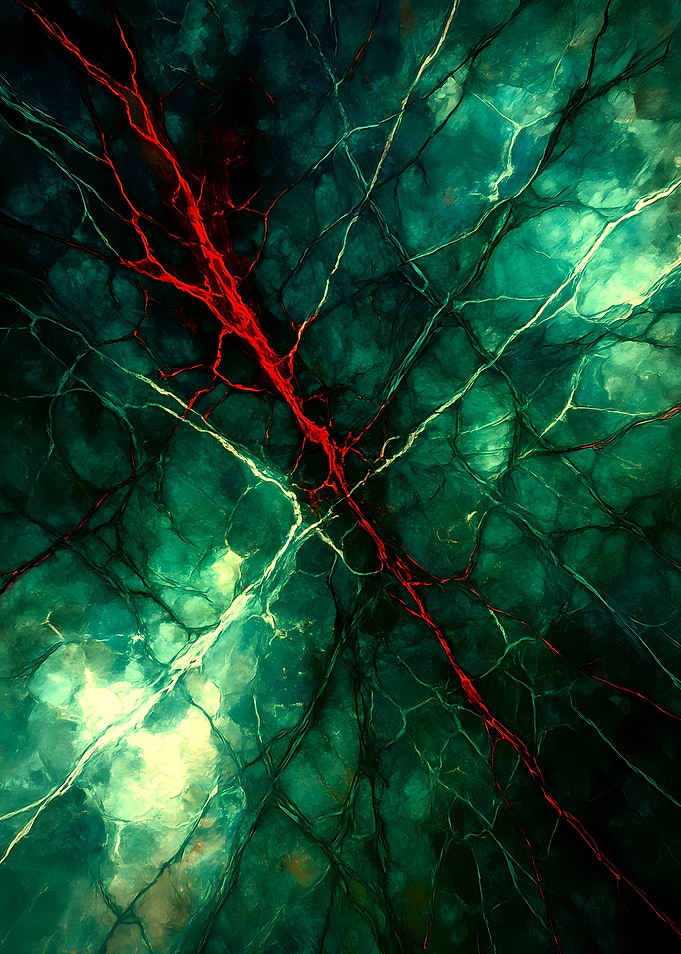 Abstract Porcelain #77 - Abstract Green and Red Veins