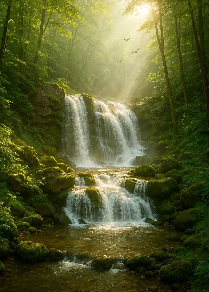 Lush Forest Waterfall Scene