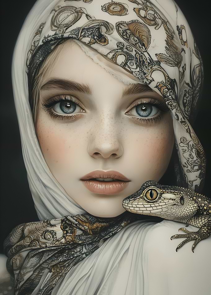 Girl With Lizard and Headscarf