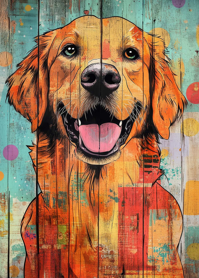 Happy Golden Retriever on Wood | Golden Retriever Portrait