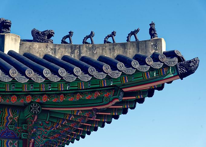 Korean Architecture Detail with Roof Ornaments
