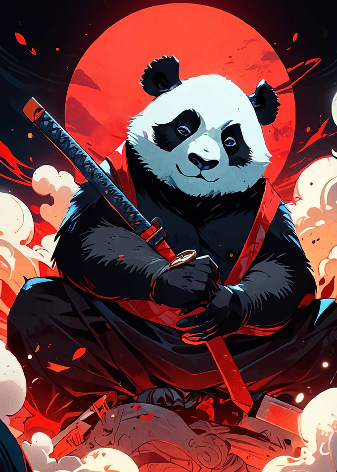 Panda Samurai Katana Red Moon