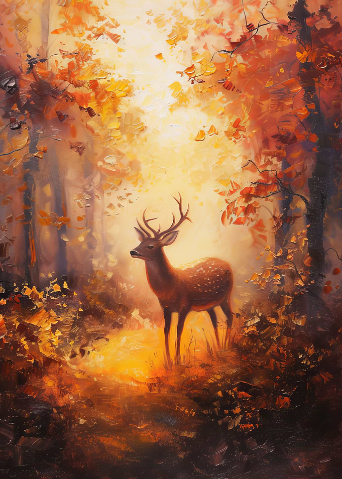Deer in Autumn Forest Painting