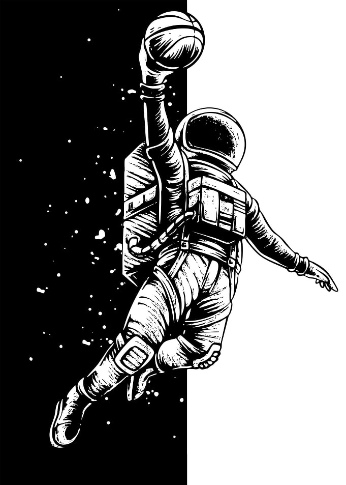 Astronaut Dunking Basketball in Space