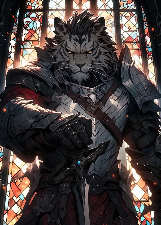 Anthropomorphic Tiger Knight in Armor