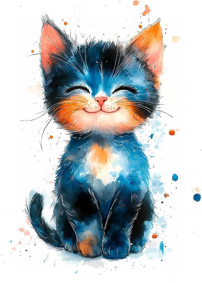 Watercolor Smiling Kitten