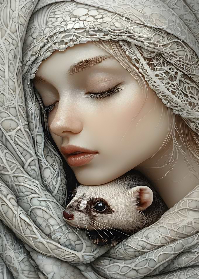 Woman With Ferret Portrait