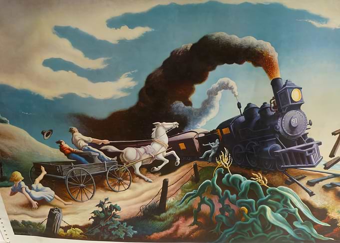 Thomas Hart Horse and Cart Racing Train Painting