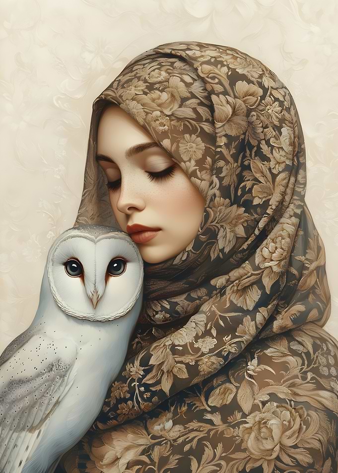 Woman With Owl Portrait