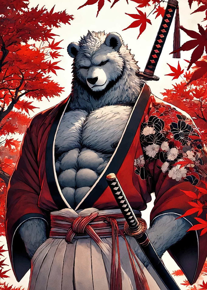 Bear Samurai Autumn Landscape