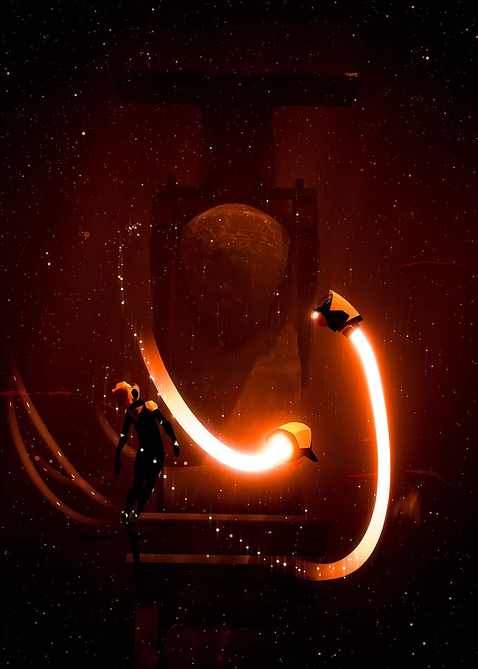 Astronaut and Spaceships in Red Space