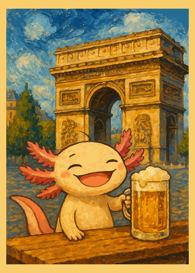 Axolotl in Paris with Beer