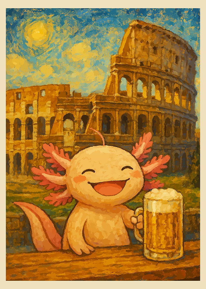 Axolotl with Beer at the Colosseum