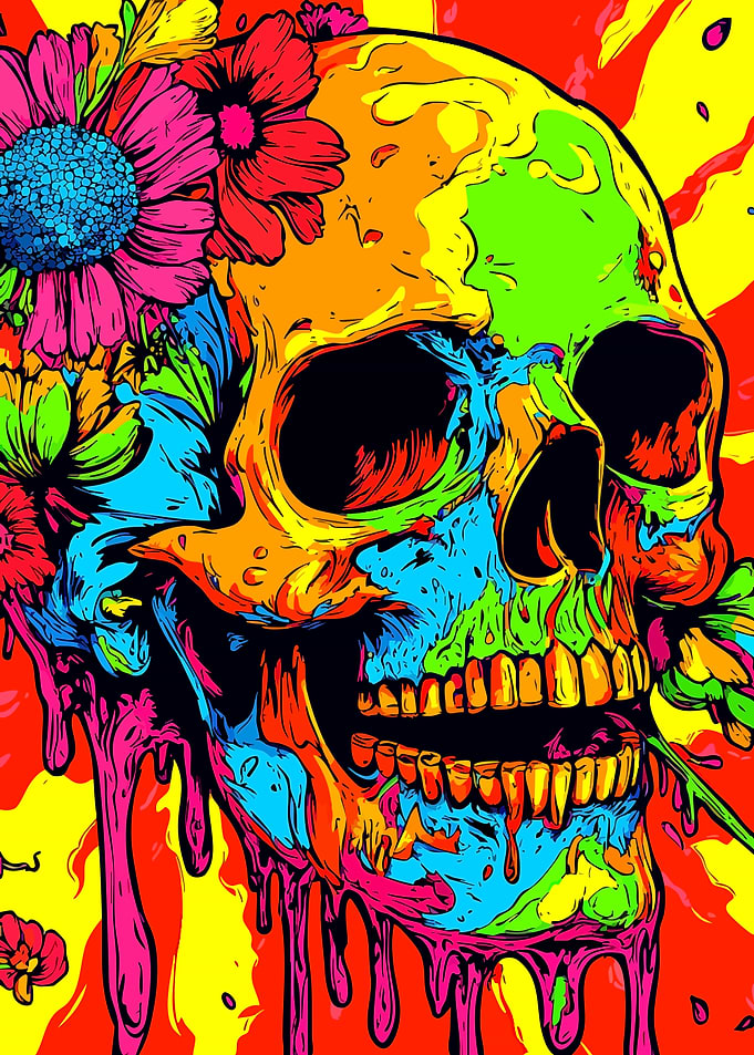 Colorful Skull with Flowers