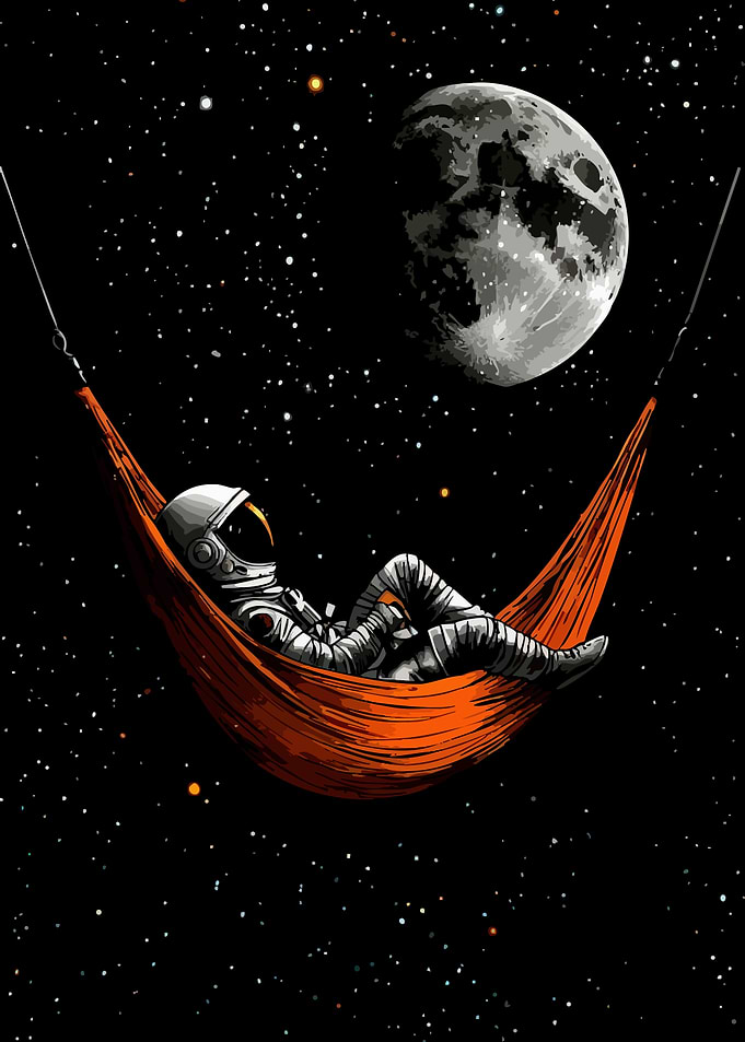 Astronaut Relaxing in Space Hammock