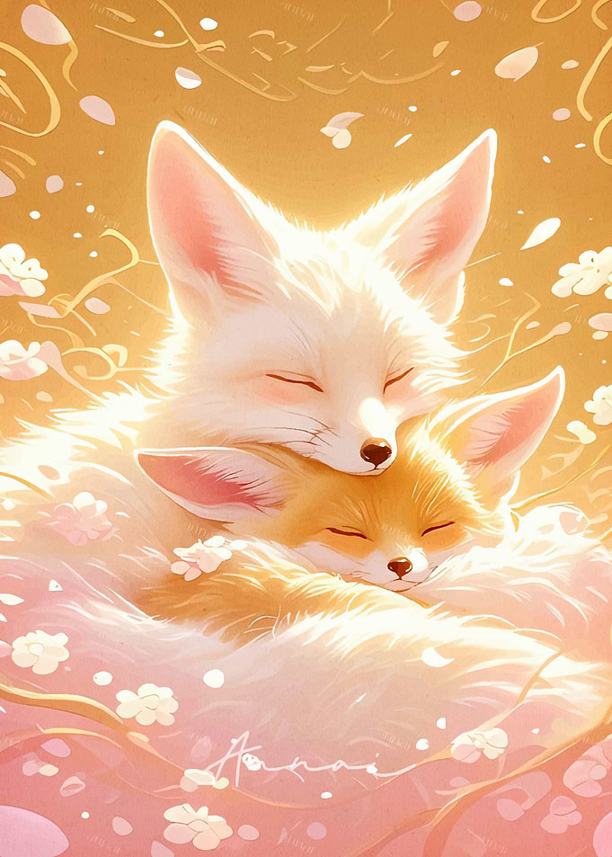 Sleeping Foxes Floral Embrace
