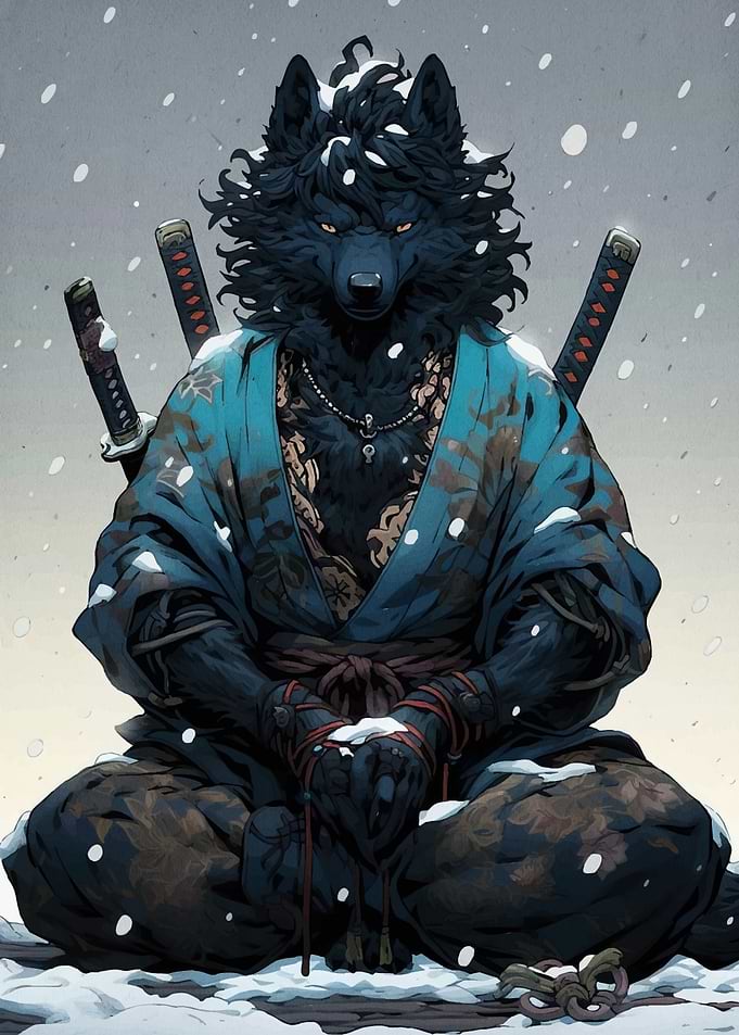 Wolf Samurai Snowy Meditation