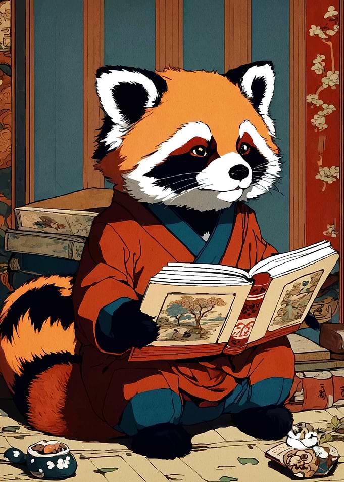 Red Panda Reading a Book