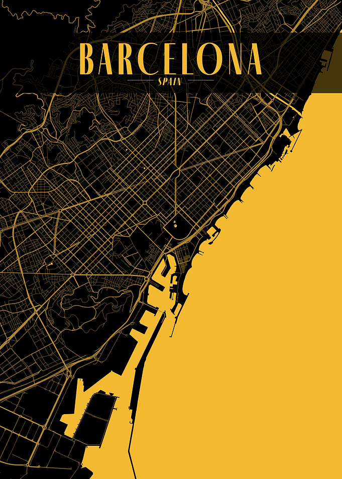 Barcelona Golden Map Art