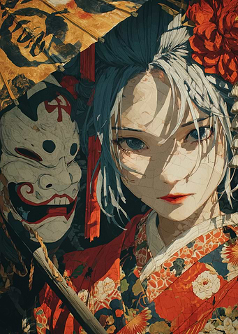 Anime Girl with Mask and Umbrella