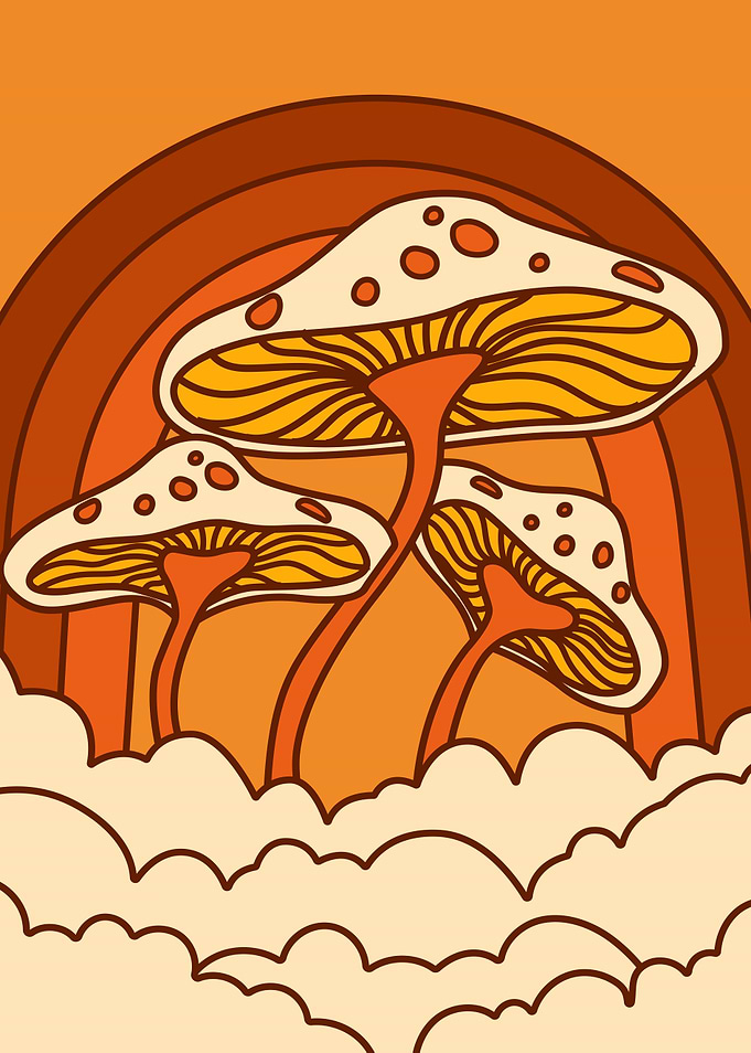Retro Mushroom Rainbow Illustration