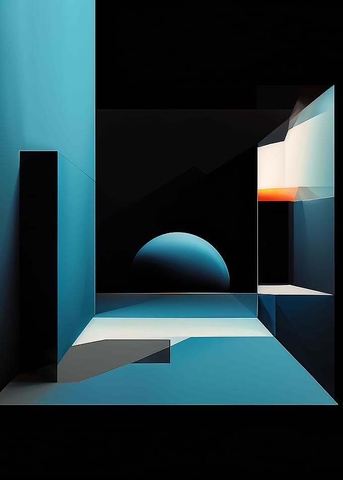 Abstract Geometric Space with Blue Sphere