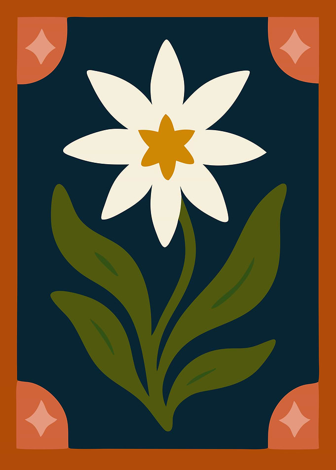 Floral Illustration with Geometric Border