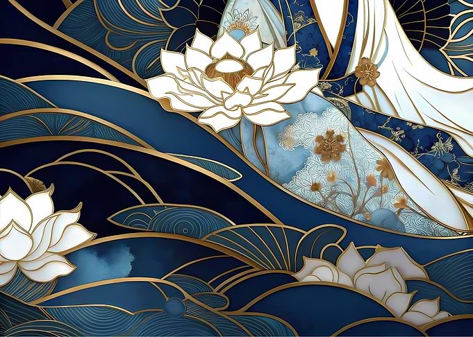 Elegant Blue and Gold Floral Pattern