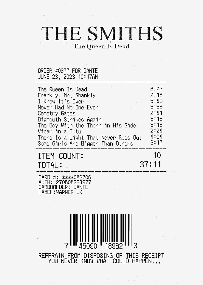 The Smiths 'The Queen Is Dead' Receipt