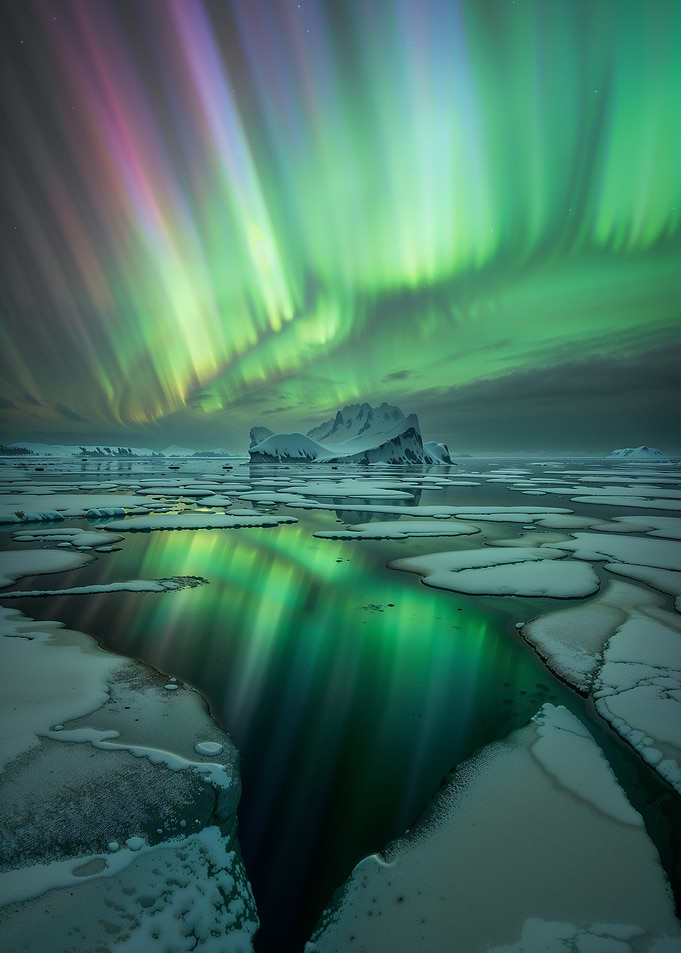 Aurora Borealis over Icebergs