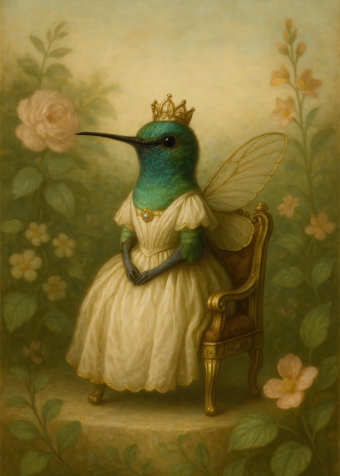 Hummingbird Queen Portrait - Victorian Hummingbird Queen | Majestic Fairy Bird