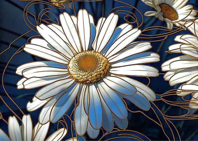 White Daisies with Golden Outlines